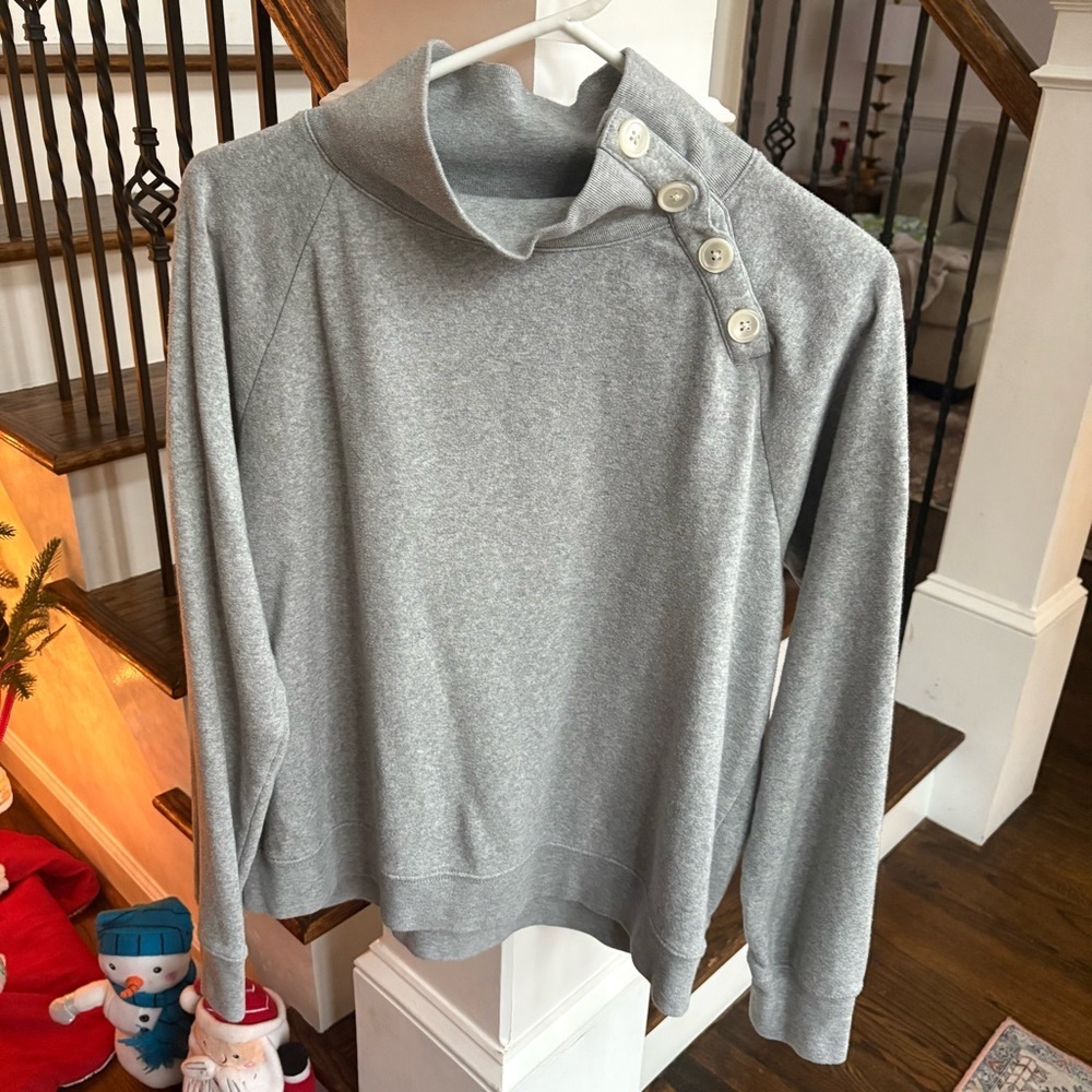 J. Crew Light Gray Button-Up  Mock Neck Sweater - Picture 2 of 5